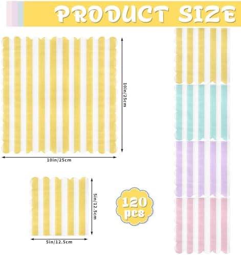 120 Pcs Striped Pastel Napkins 5x5 Inch Scalloped