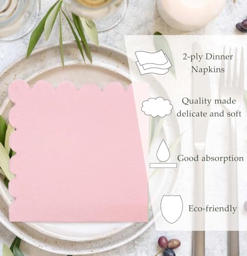 50 Piece 2-Ply Light Pink Scalloped Disposable Napkins