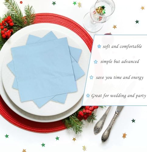100 pcs 2-Ply Light Blue Folded Napkins for Parties and Weddings