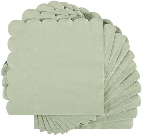 100 Pcs Sage Green Scalloped Napkins