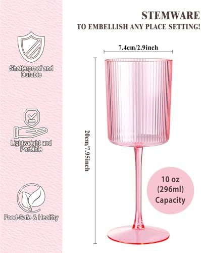 Ciaell 12 PCS Pink Plastic Wine Glasses with Stem