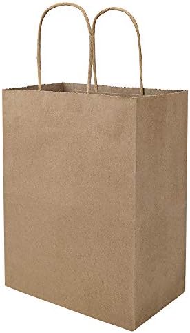 Bagmad 100 Pack 8x475x10 Inch Plain Kraft Paper Bags with Handles