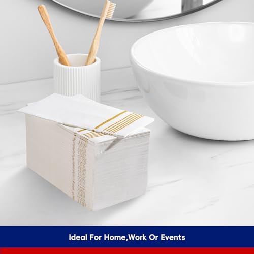 100 Pack Premium 3-Ply Paper Napkins with Gold Design