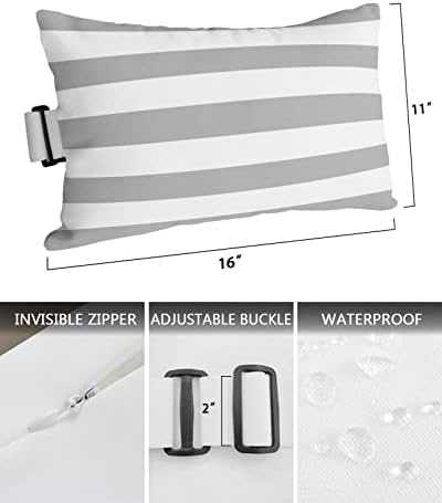 Grey Striped Waterproof Outdoor Pillows with Insert