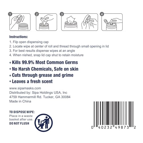 SIPA Hand Sanitizing Wipes 100 Count 4 Canisters
