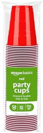 Amazon Basics Red Disposable Plastic Party Cups 18oz 50 Count