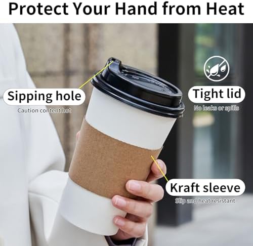 YEEHAW 16 oz Disposable Coffee Cups 50 Pack with Lids and Sleeves