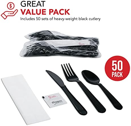 Party Essentials Heavy Duty Cutlery Sets Black 50 Units
