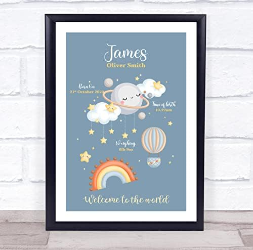 New Baby Birth Details Christening Nursery Moon Clouds Print