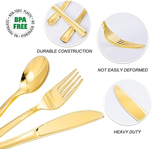 N9R 500PCS Gold Plastic Cutlery Set