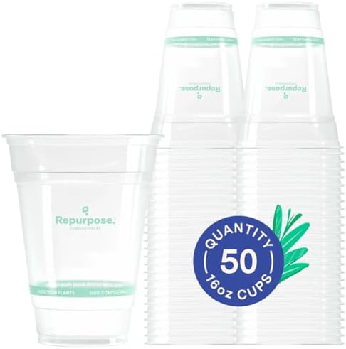 Repurpose 100 Compostable Cold Cups 16oz 50 Count