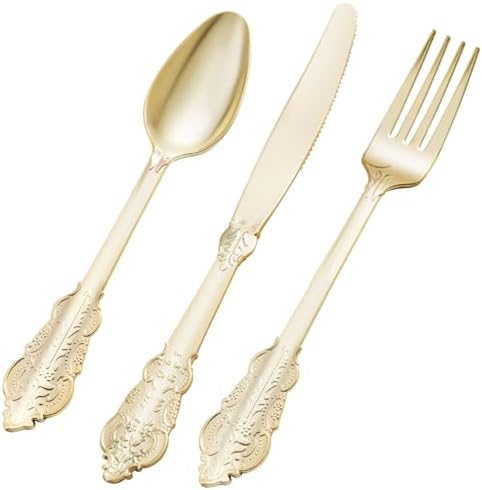 75PCS Gold Plastic Cutlery Set for 25 Guests