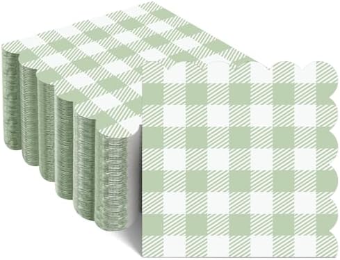 120 Pcs Green Gingham Napkins for Picnic Wedding and Baby Shower