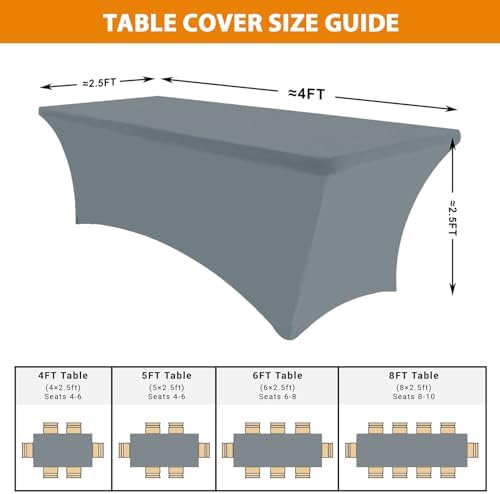 Eurmax Rectangular Stretch Table Cover for 4ft Table 2 Pack Silver Gray