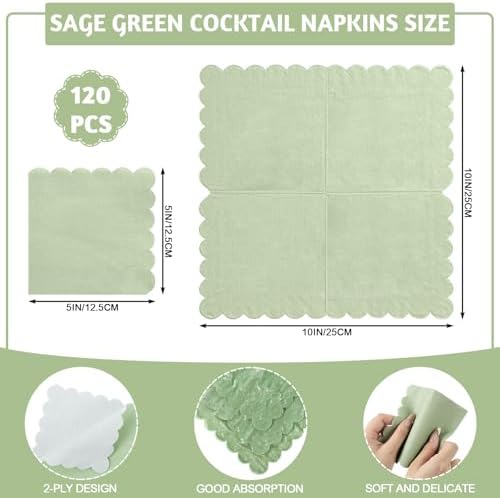 120 Pcs Sage Green Cocktail Napkins