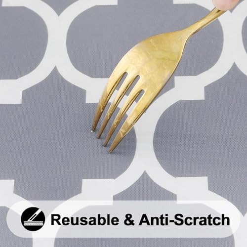 Smiry Round Tablecloth Waterproof Wipeable Grey White