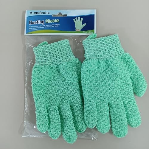 Aumdeohs Microfiber Dusting Gloves Reusable Washable Cleaning Mittens Green Standard