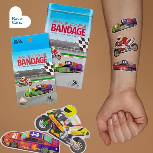 BioSwiss Adhesive Bandages Race Car Shaped 50 Count