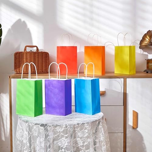SUNCOLOR 24-Pack Rainbow Gift Bags with Handles