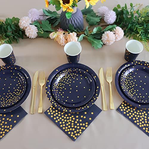 100PCS Blue Party Napkins with Gold Dots for Events