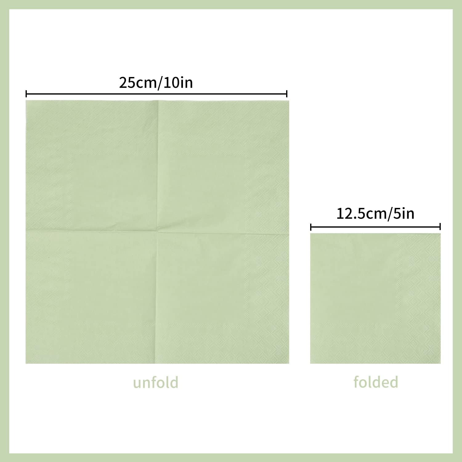100 Pack 2-Ply Cocktail Napkins 5x5 Inches Sage Green