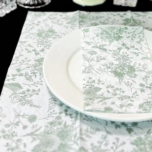 WRAPAHOLIC 25Pcs Green Floral Napkins for Events