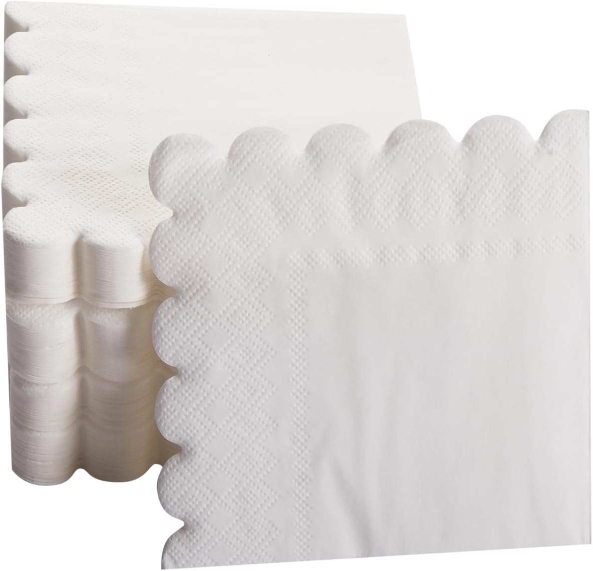100 Pack 2 Ply Scalloped Edged Cocktail Napkins White