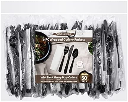 Party Essentials Heavy Duty Cutlery Sets Black 50 Units