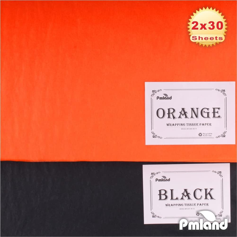 PMLAND Gift Wrapping Tissue Paper Black Orange 20x26 60 Sheets
