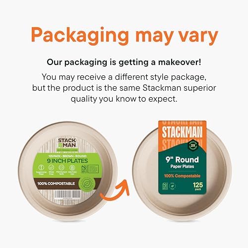 100 Compostable Paper Plates 9 Inch 125-Pack