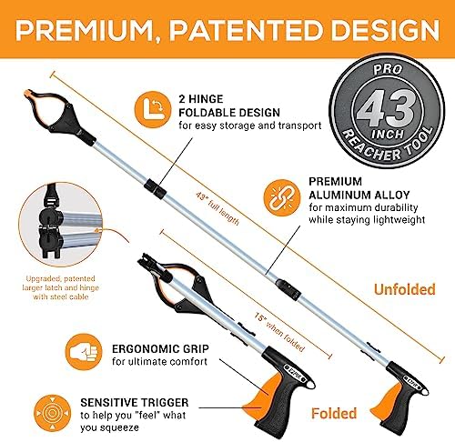 EZPIK Pro 43 Inch Foldable Reacher Tool for Seniors
