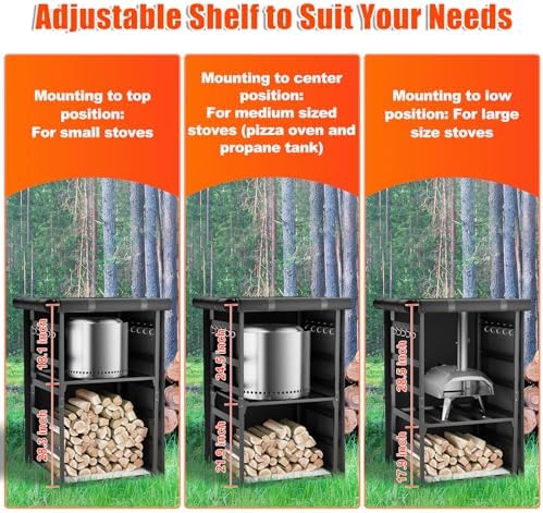 Adjustable Firewood Storage Rack for Solo Stove with Waterproof Cover