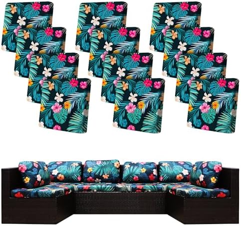 12Pcs Stretch Outdoor Cushion Covers for Sofa and Chairs