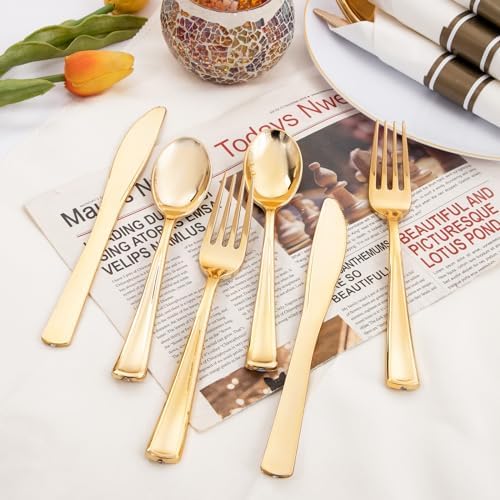 Supernal 120 Piece Gold Plastic Cutlery Set with Napkins