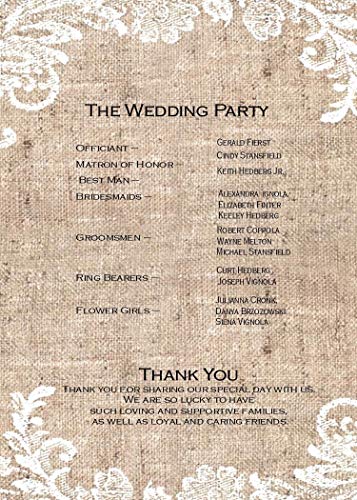 Personalized Wedding Fans Set of 10 Rustic Burlap and Lace