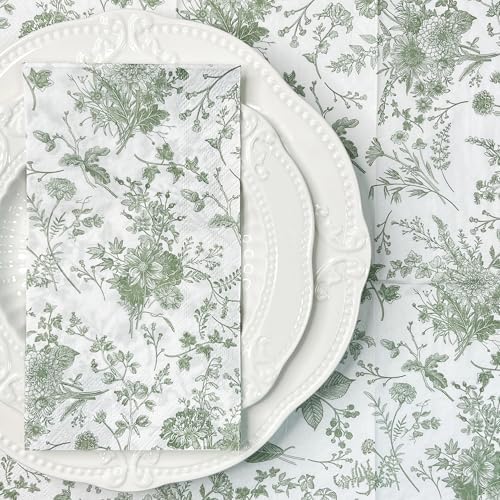 WRAPAHOLIC 25Pcs Green Floral Napkins for Events