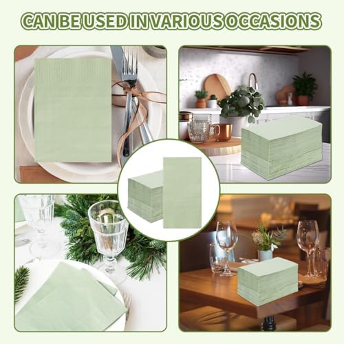 100PCS Sage Green Disposable Napkins and Hand Towels