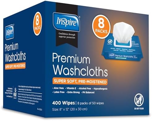 Inspire Adult Wet Wipes Oversized 8x12 Inches Pack of 8