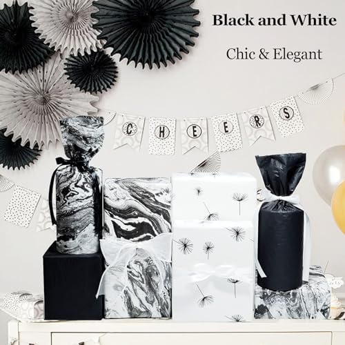 LIAPAWPAW 30 Sheet Black White Tissue Paper Wrapping
