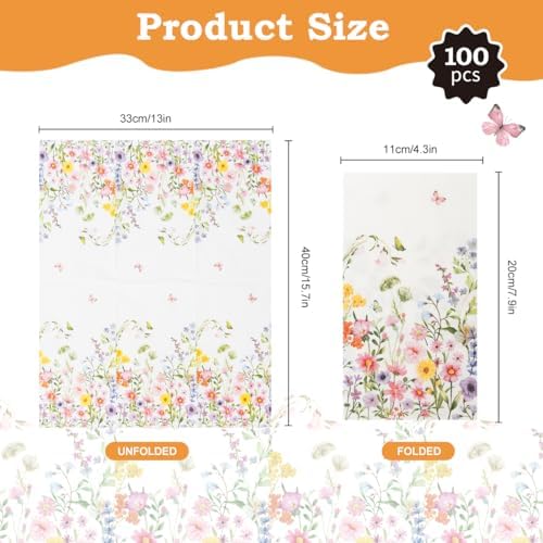 100Pcs Floral Paper Napkins for Wedding and Birthday Party