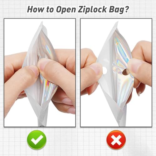 Funfery Gradient Holographic Food Storage Bags 100 Pack Zipper Clear Window