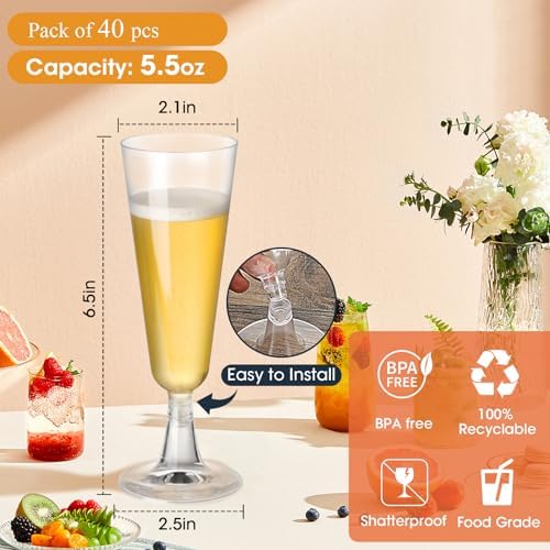 Surehome 40 Pack Plastic Champagne Flutes