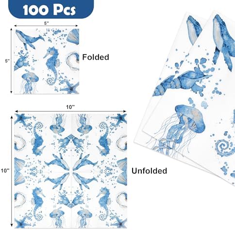 100 Pcs Ocean Themed Cocktail Napkins