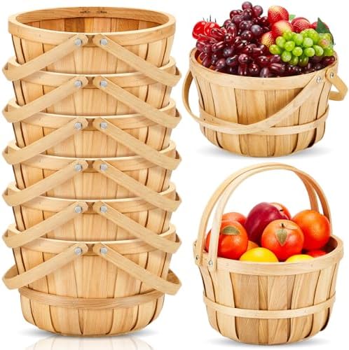Marsui 6 Pcs Large Wooden Apple Basket with Handle