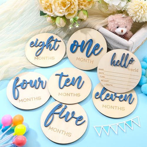 HIYZI 7 Piece Baby Milestone Wooden Signs 1-12 Months