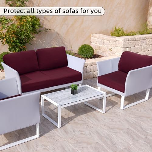 8Pcs Stretch Wine Red Patio Cushion Covers