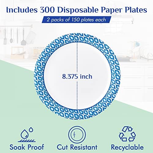 MUCHII 8375 Inch Disposable Paper Plates 300 Count