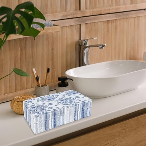 50 Pack Blue Floral Paper Napkins for Parties and Home Use