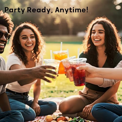 AOZITA 100 Pack 16 oz Clear Plastic Cups with Lids and Straws