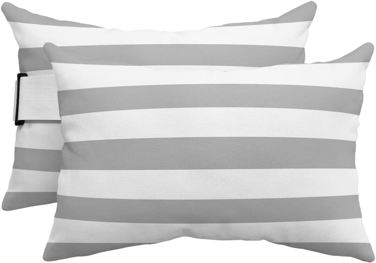 Grey Striped Waterproof Outdoor Pillows with Insert